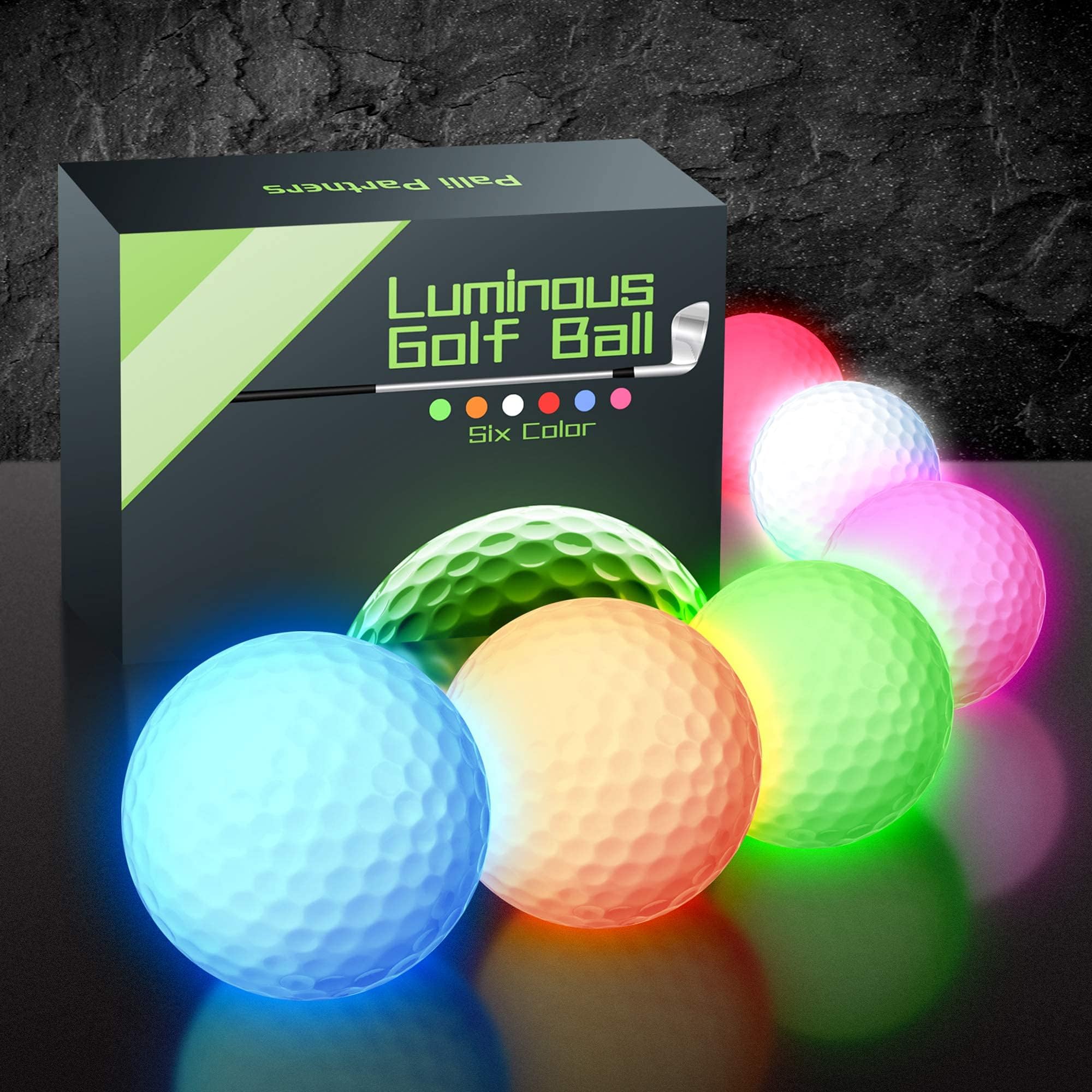 PalliPartners 6 pcs Glow Dark Golf Balls Bulk Light Up LED Golf Light Balls Night Sports Glow Dark Golf Balls for Men Multi Colors for Your Choice