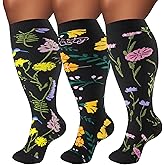 FOFLORA Plus Size Compression Socks for Women & Men 3 Pairs, Wide Calf Extra Large 20-30 mmHg Knee High Support Socks for Travel, Running, Nurse