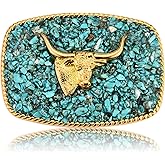 KOORASY Western Belt Buckle for Men, Antique Golden Horse Belt Buckle with Turquoise Surface Women Halloween Christmas