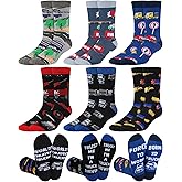 Velmitten 6 Pairs Funny Truck Socks for Men Truck Driver Gift Novelty Cotton Crew Socks Valentine Gift for Trucker Fathers Husbands Boyfriends