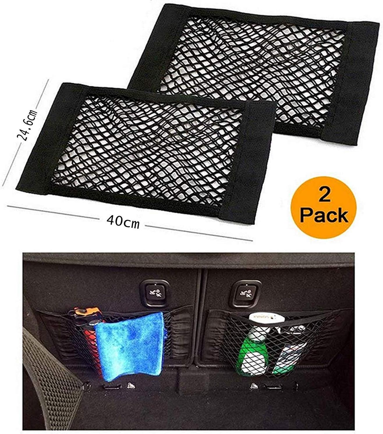 YRRA Compatible Car Storage Net, Universal Trunk Back Seat Organizer with Mesh Cargo Net Wall Sticker Organizer Pouch Bag for Car and House Organize, 15.7x9.8 Inch