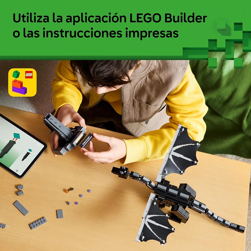 Minecraft The Dragon Ender – Figura articulada com asas a bater – Brinquedo interativo com portal de saída para decoração de divisões – Presente para rapazes e raparigas 10+ anos – 21595