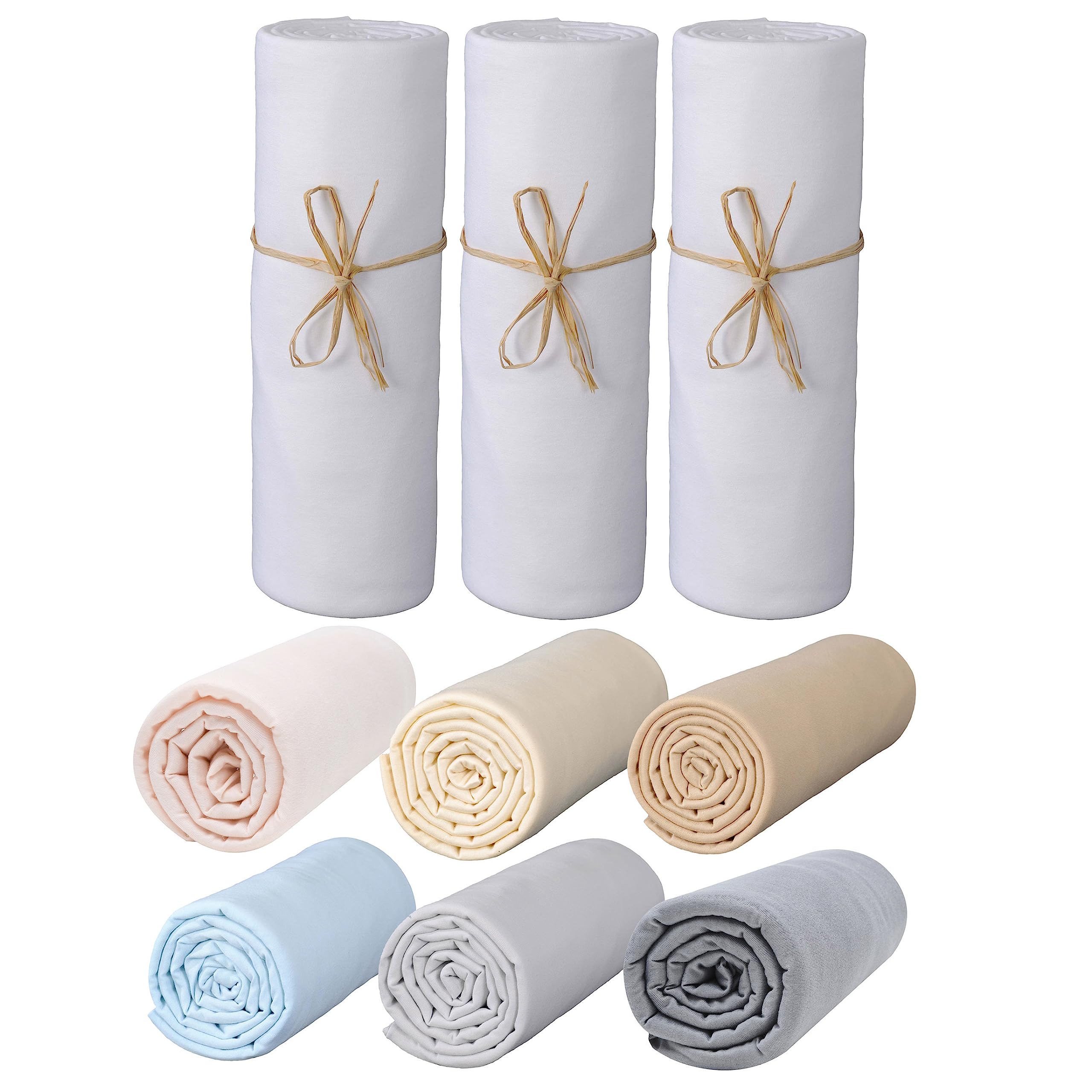 P'tit Basile - Set of 3 Fitted Baby Sheets for cot beds - 70x140 cm - Organic Cotton Jersey - White