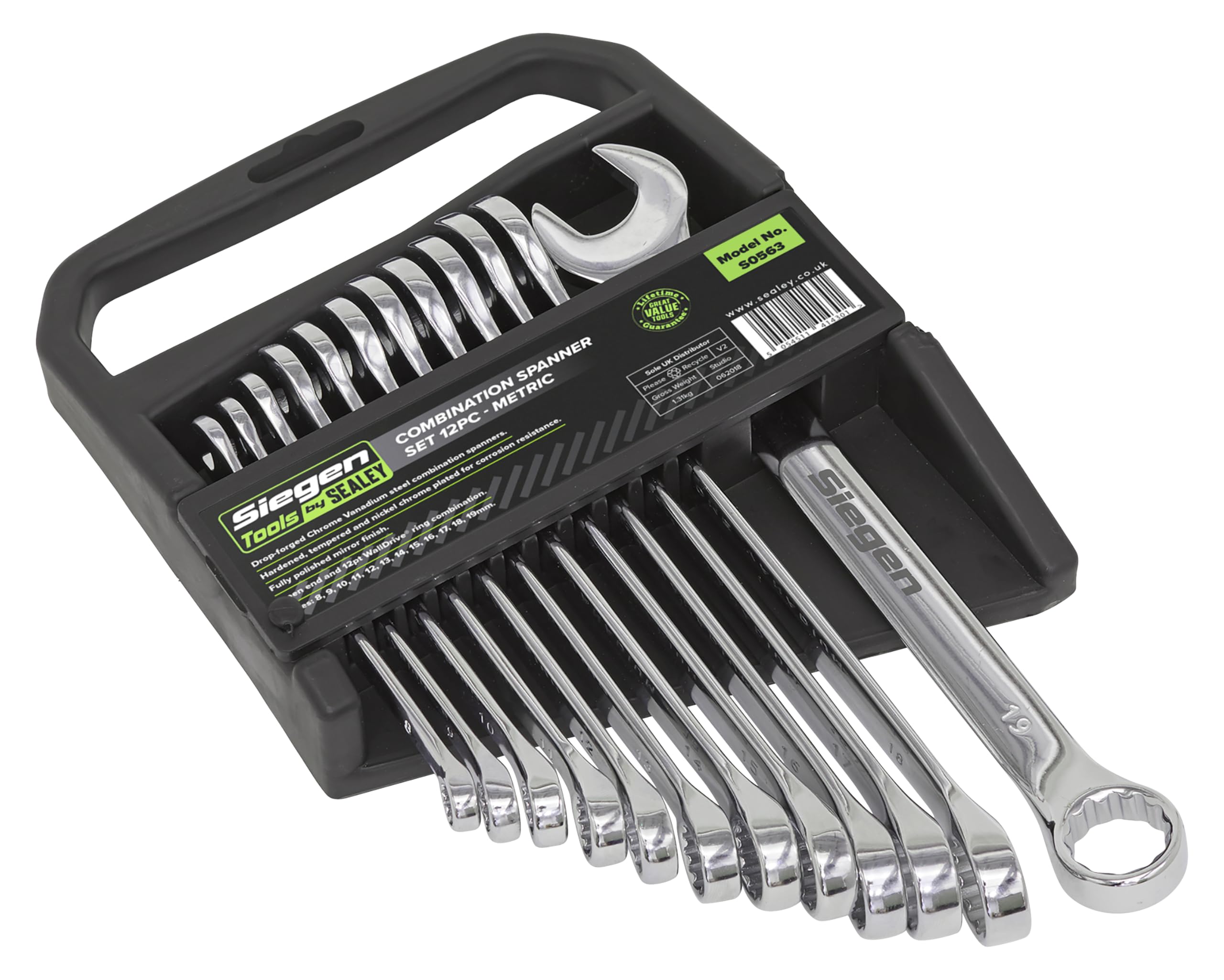 Sealey S0563 Metric Combination Spanner Set, 12 Pieces,Silver