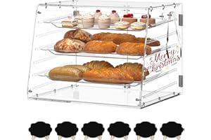 Rextact Bakery Display 6 Layer Acrylic Pastry Display Case with Dual Magnetic Back Doors and Removable Trays – Countertop Bakery Display Case for Donuts, Cookies, Pastries, Perfect for Commercial Use