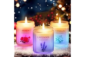 ElectricWise 3 Pack Christmas Glowing Scented Candles with Sensor Light, Aromatherapy Candles Gifts for Women, Rose Vanilla Lavender Candle, Natural Soy Candle for Home Scented, Women Christmas Gift