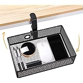 Euyona Mesh Desk Organizer and Clamp-on Swivel Pencil Drawer, Desk Hidden Extra Sturdy C-Clamp Mount System and Easy to Instal, Home Office Art Supply Storage Box (Black)