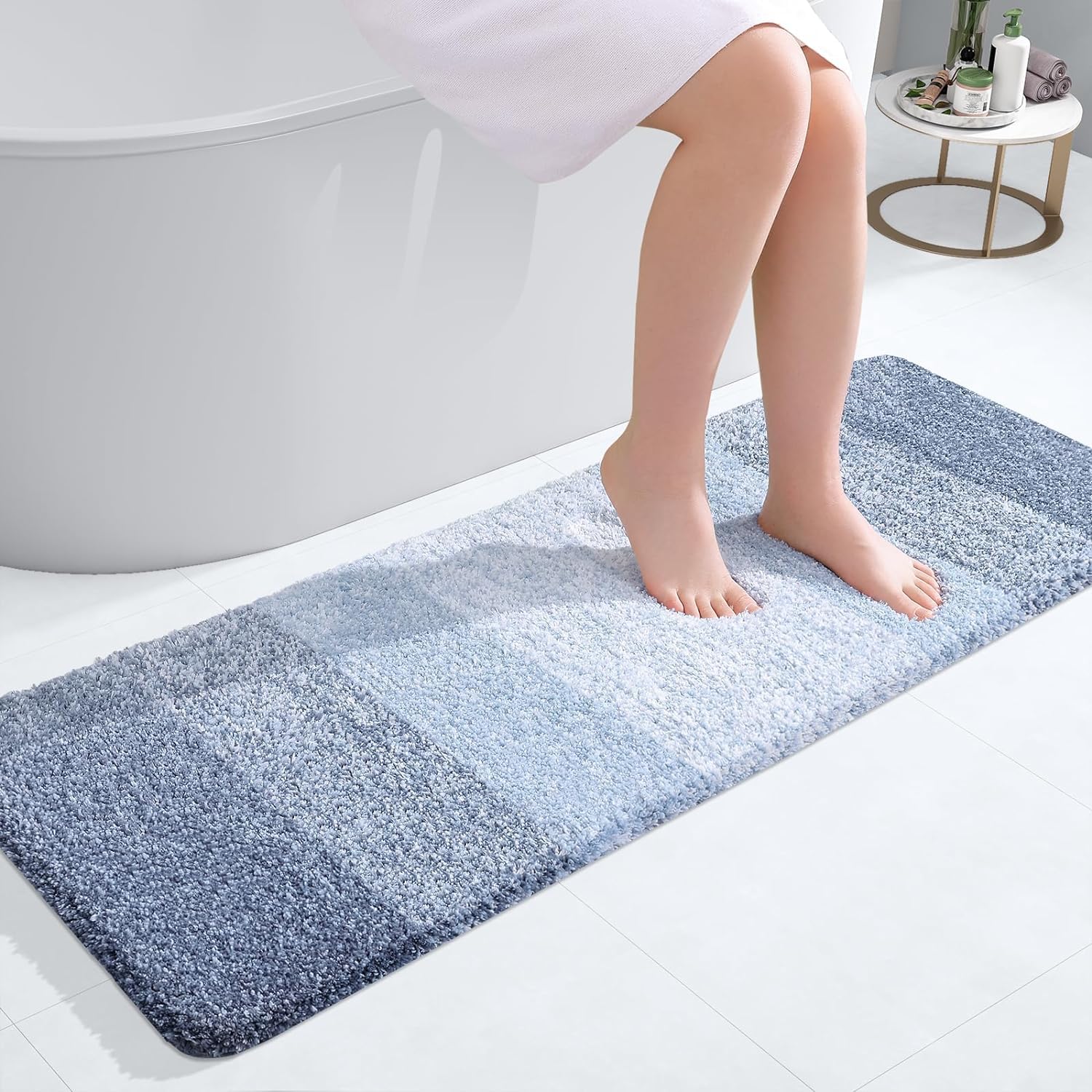 smiry Microfiber Bath Mat, 40 x 120 cm, Non-Slip Super Absorbent Bathroom Mat, Extra Soft Thick Floor Foot Mat, Fluffy Shaggy Bath Mats Rugs for Bathroom, Blue — image 1