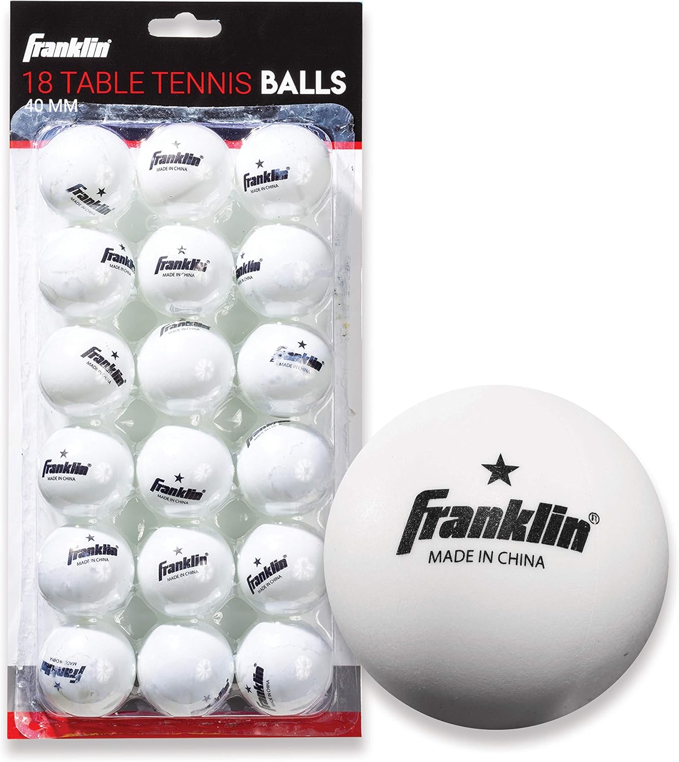 Franklin Sports 1 Star Table Tennis Balls, 18 Pack, 40 mm, Balls