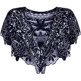 Vijiv Women's 1920s Shawl Wrap Art Deco Sequin Beaded Evening Cape Bolero Flapper Cover Up