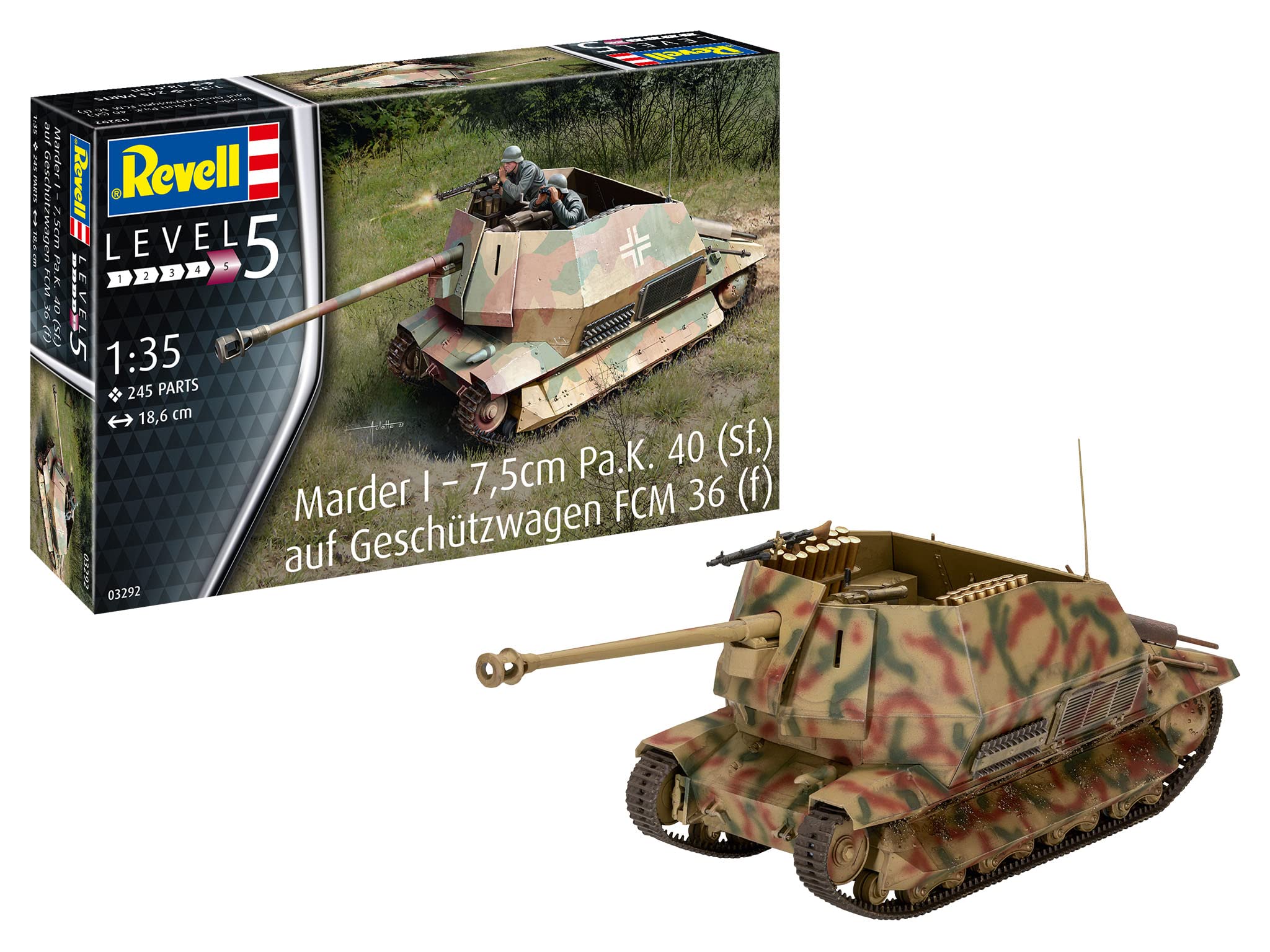 Revell 03292 Marder I – 7,5cm Pa.K. 40 (Sf.) auf FCM 36(f) 1:35 Scale Unbuilt/Unpainted Plastic Model Kit