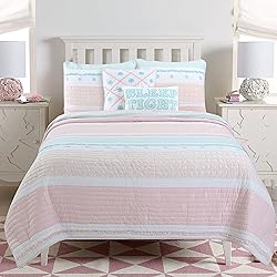 Cozy Line Home Fashions Light Pink Blue Ruffles