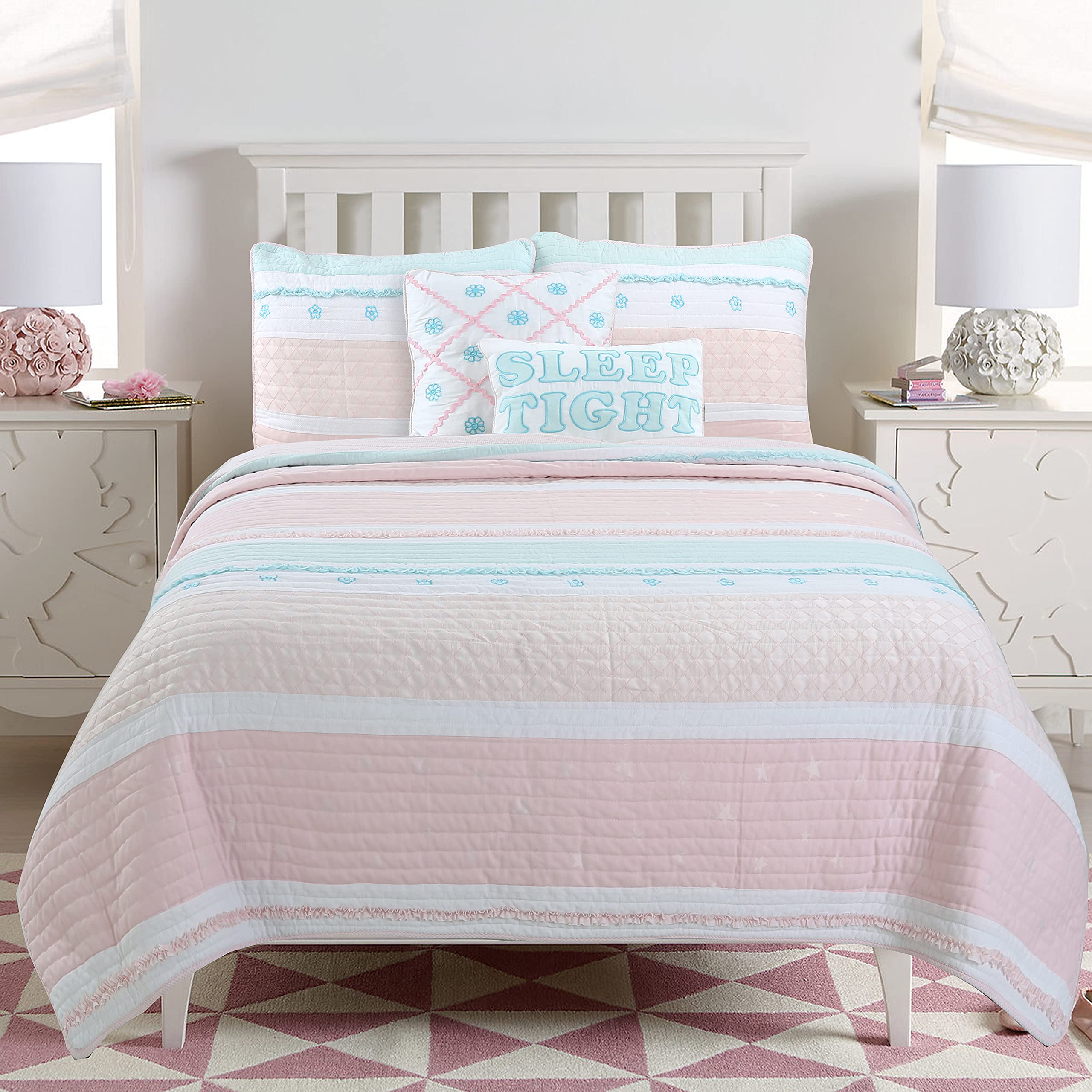 Cozy Line Home Fashions Light Pink Blue Ruffles