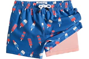 maamgic Boys Swim Trunks with Compression Liner 4-Way Stretch Quick Dry Bathing Suit Toddler Beach Shorts