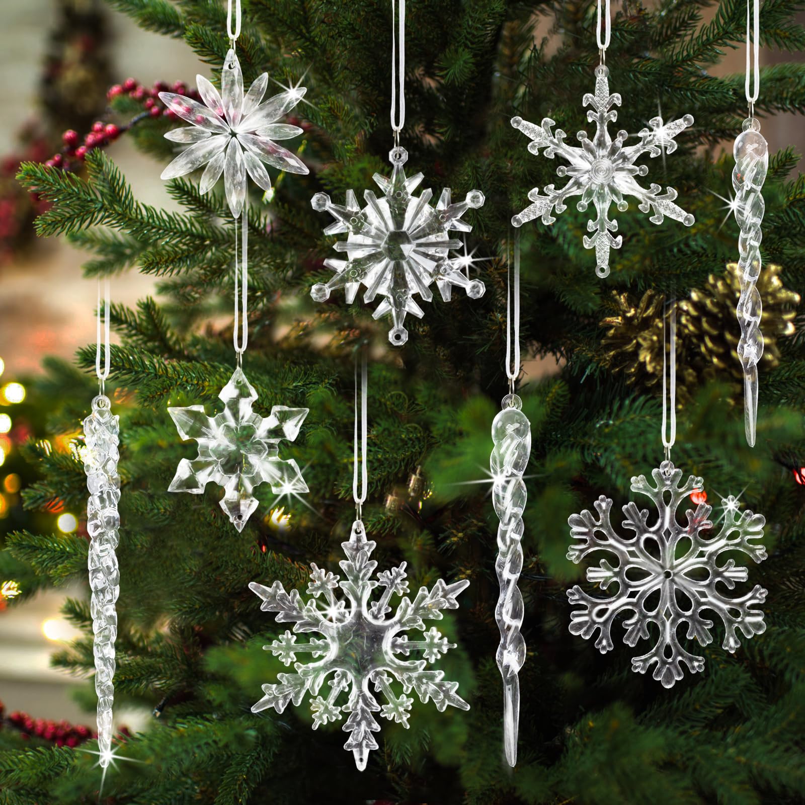 Photo 1 of ************MISSING SOME PIECES***********
Crystal Christmas Tree Ornaments Decorations Xmas Clear Acrylic Snowflake Icicle Crystal Hanging Ornaments for Christmas Tree Winter Wonderland Frozen Birthday Wedding Home Party Decor