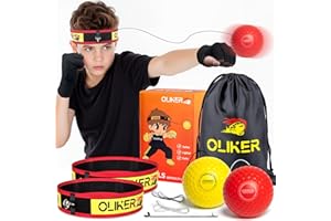 OLIKER Boxing Reflex Ball for Kids, 2 Levels Boxing Ball with 2 Adjustable Headbands and 1 Pair Gloves Perfect for Reaction, Punching Speed, Fight Skill and Hand Eye Coordination Training