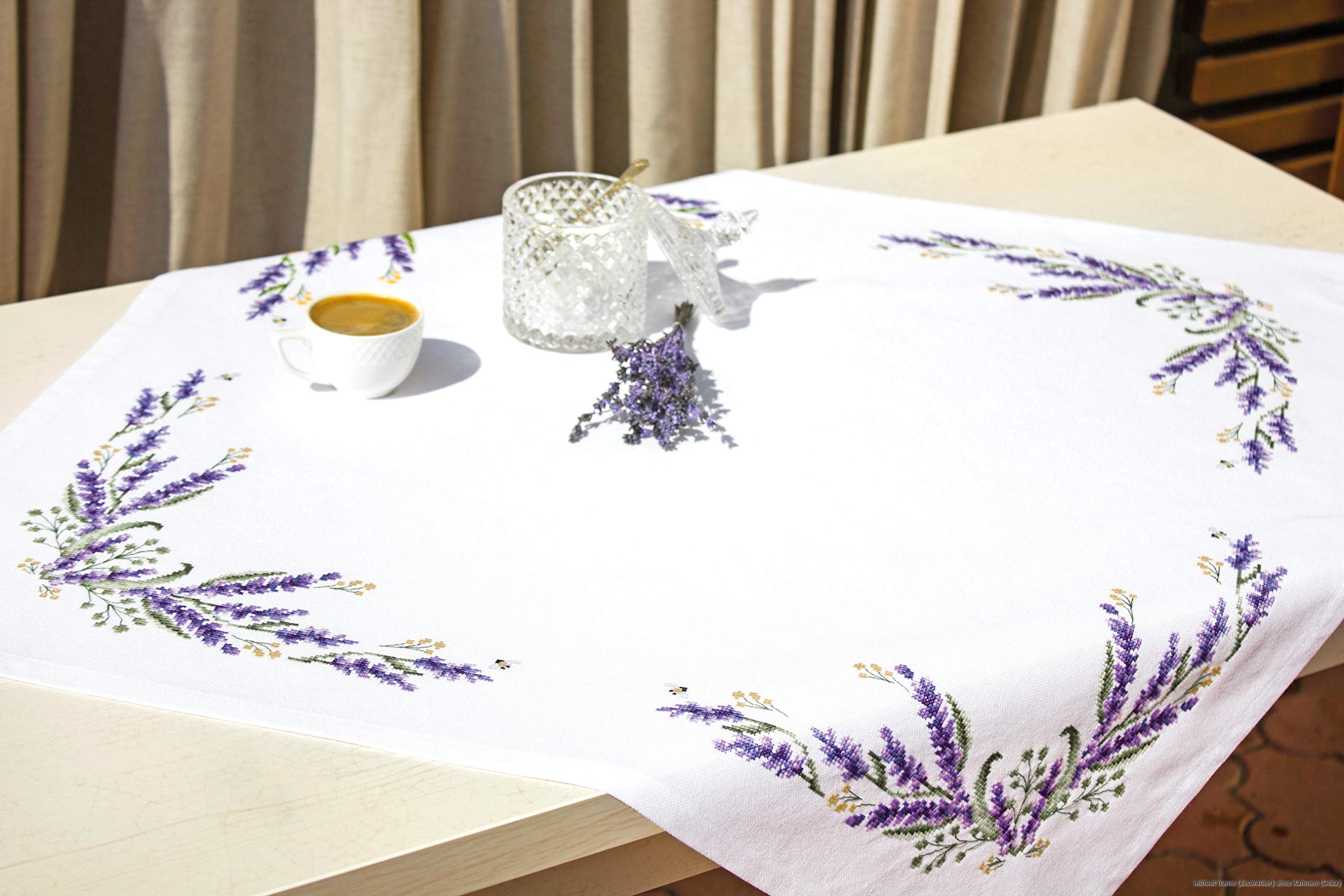 LUCAS-S FM007 Lavender Cross Stitch Kit Tablecloth, Cotton, Multi-Colour, 75 x 75 cm