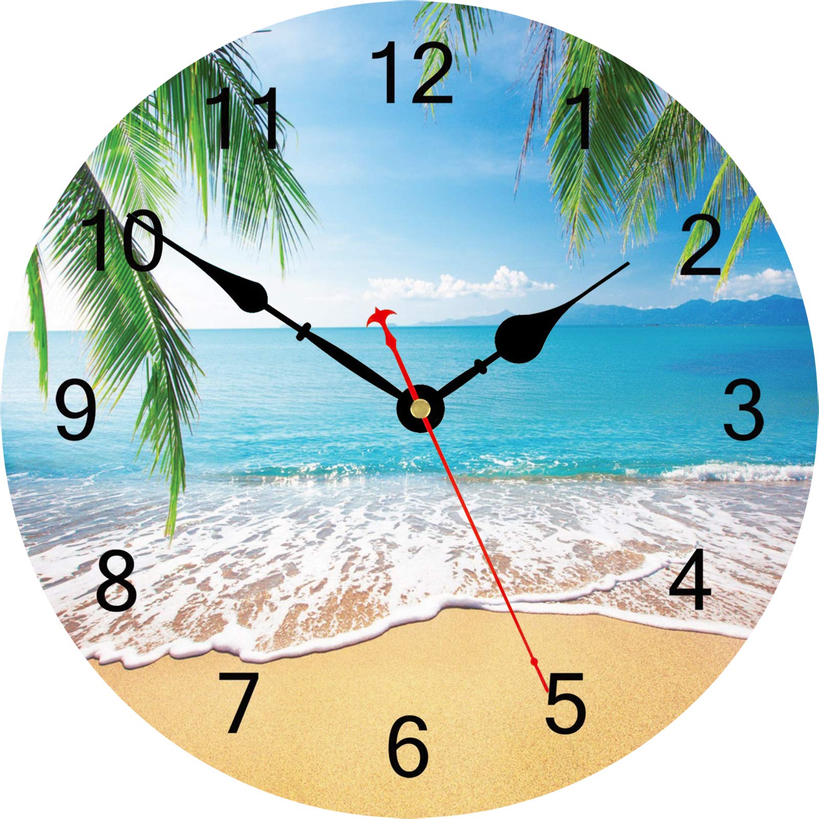 TAHEAT 14 Inch Summer Palm Trees Wall Clock Tropical Hawaiian Seashore Clocks, Silent Non Ticking Easy to Read Wall Clock for Kitchen/Bedroom/Living Room