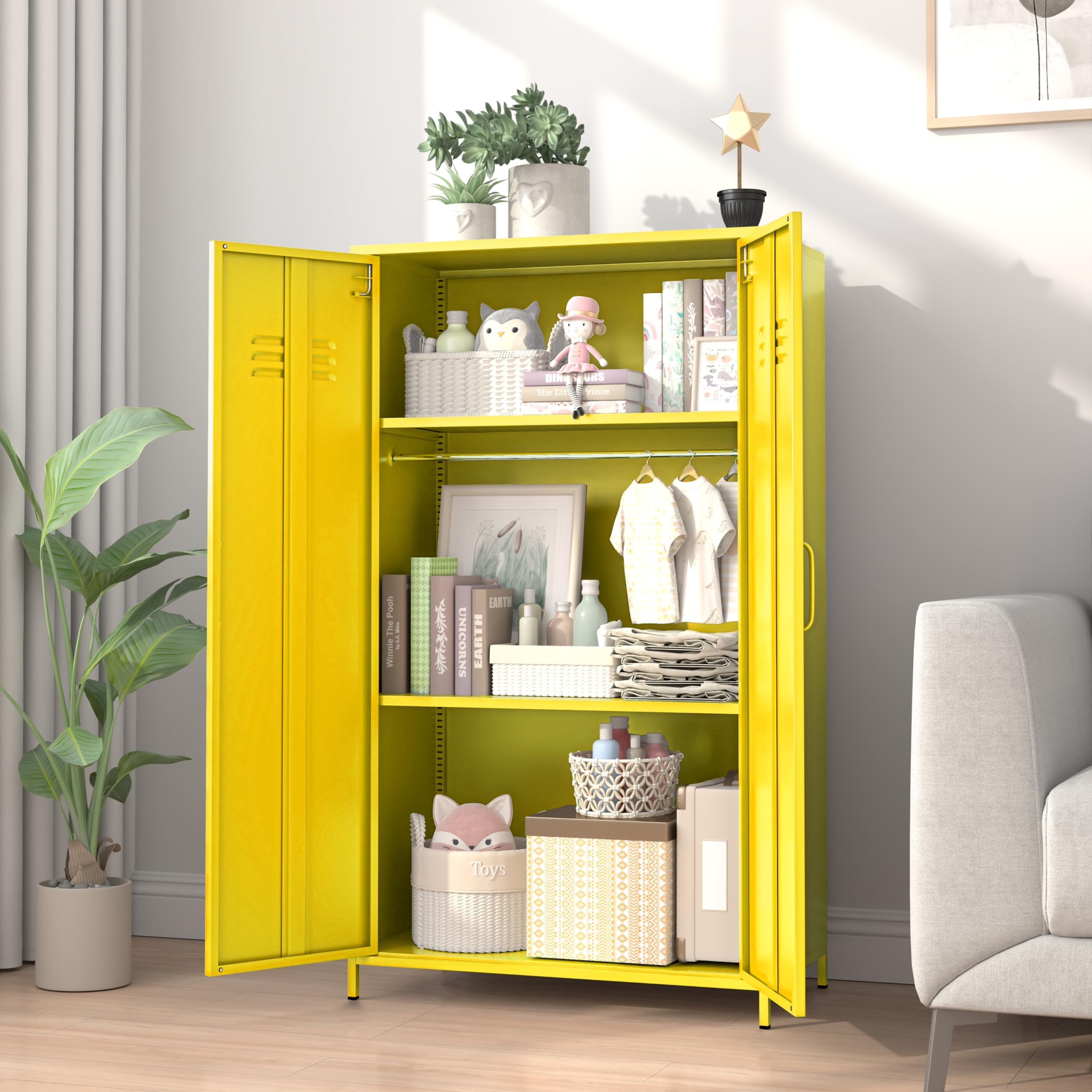 Photo 1 of ***STOCK PHTO REFERENCE ONLY*********SIMILAR ITEM***erosoei 2 Door 51.3" Metal Locker Storage Cabinet, Kids Locker Changing Room, Steel Kids Wardrobe with 2 Adjustable Shelves and Hanging, Steel File Cabinet Organizer for School Gym Home Office