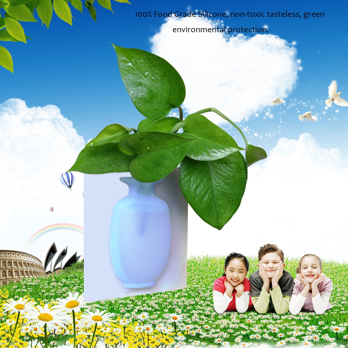 Coolnice Wall Vase Hanging Flower Container with Strong Sticky - Food Grade Silicond - Great for Indoor Outdoor Decoration