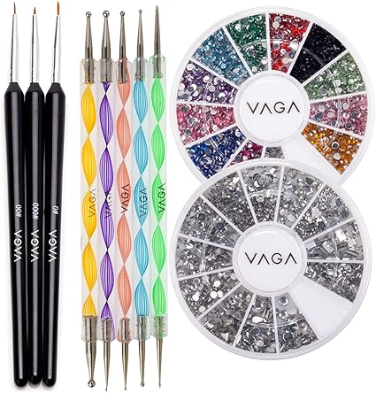 vaga kit para hacer nail art accesorios y herramientas para decorar unas set de 3 brochas 5 plumas punteadoras y piedras diamantes para hacer