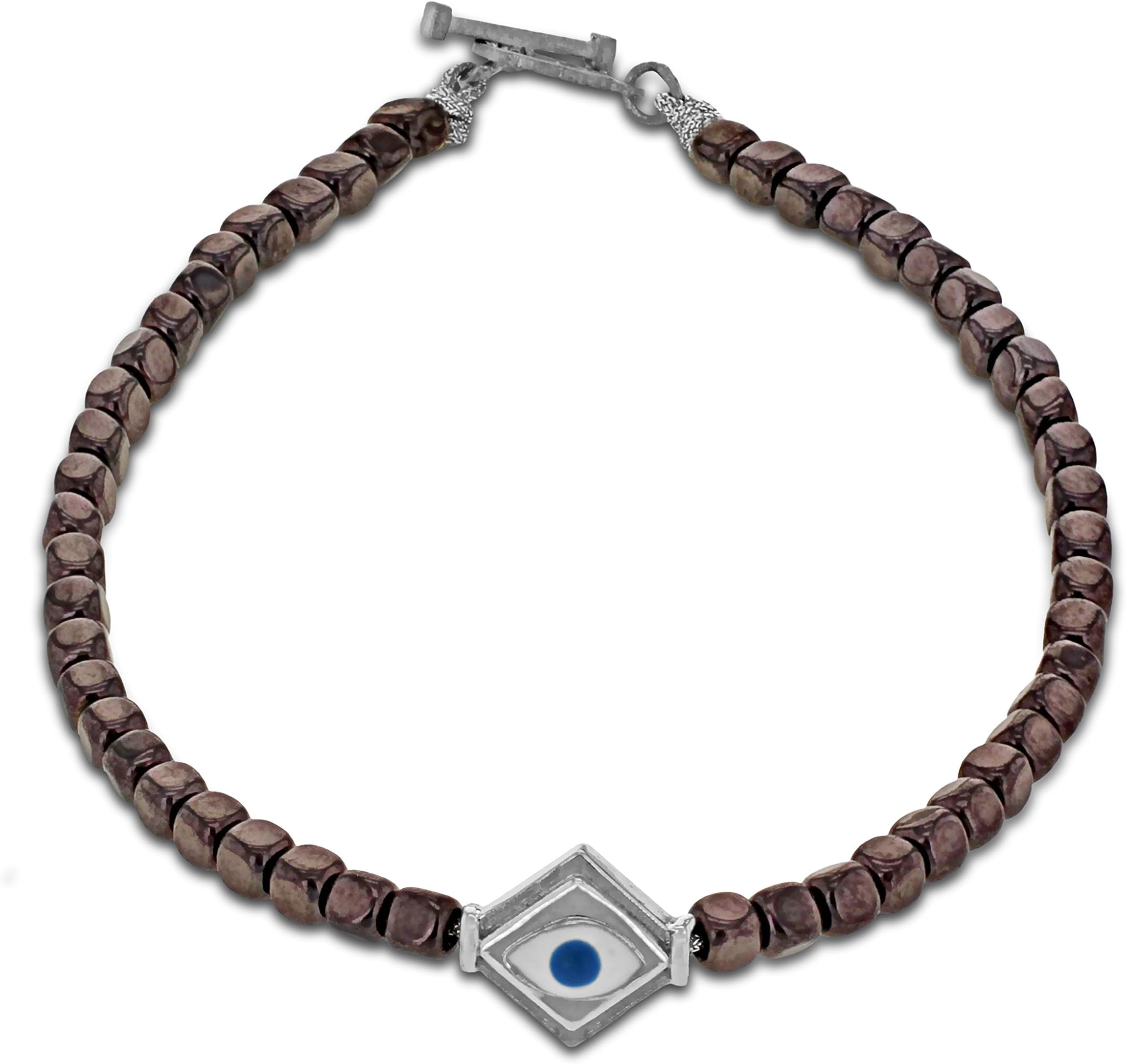 LUIS MORAIS 14ct White Gold Evil Eye Enameled Lozenge with Skull Clasp Bracelet