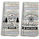 NOQL Camper Towels, RV Decorations Absorbent Kitchen Towels, Camp Kitchen Decor, Camping Gifts for Women Men Camper, Go Travel Hand Tea Towels, Set of 2, 16x24