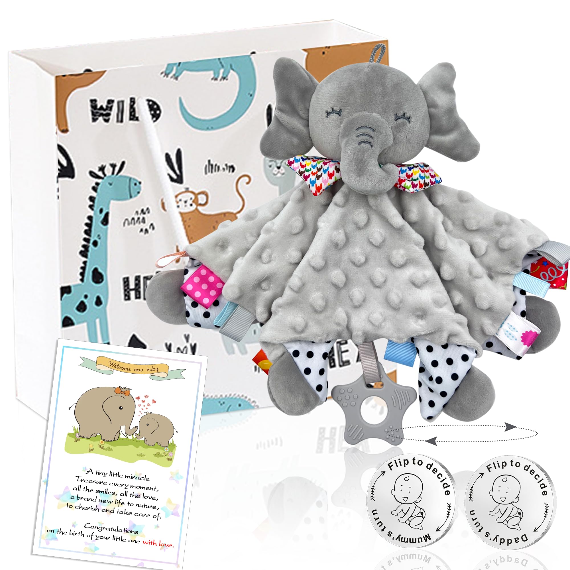 Newborn Gift Set: Baby Comforter Blanket & Parent Decision Coin - Ideal Baby Shower Present with Gift Bag