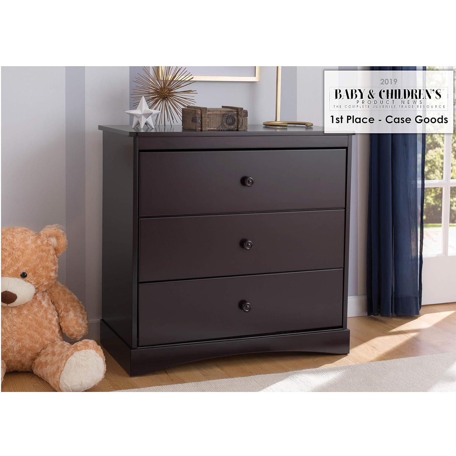 Delta Children Sutton 3 Drawer Dresser with Changing Top, Dark Chocolate : Baby