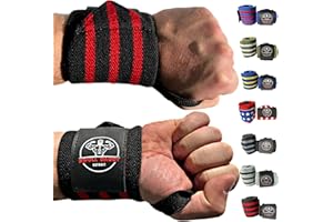 Swoll Daddy Wrist Wraps - 18" Premium Grade with Thumb Loops - Wrist Support Brace - Men & Women - Strength Training, Crossfit, Powerlifting, Weight Lifting (Black/Red)