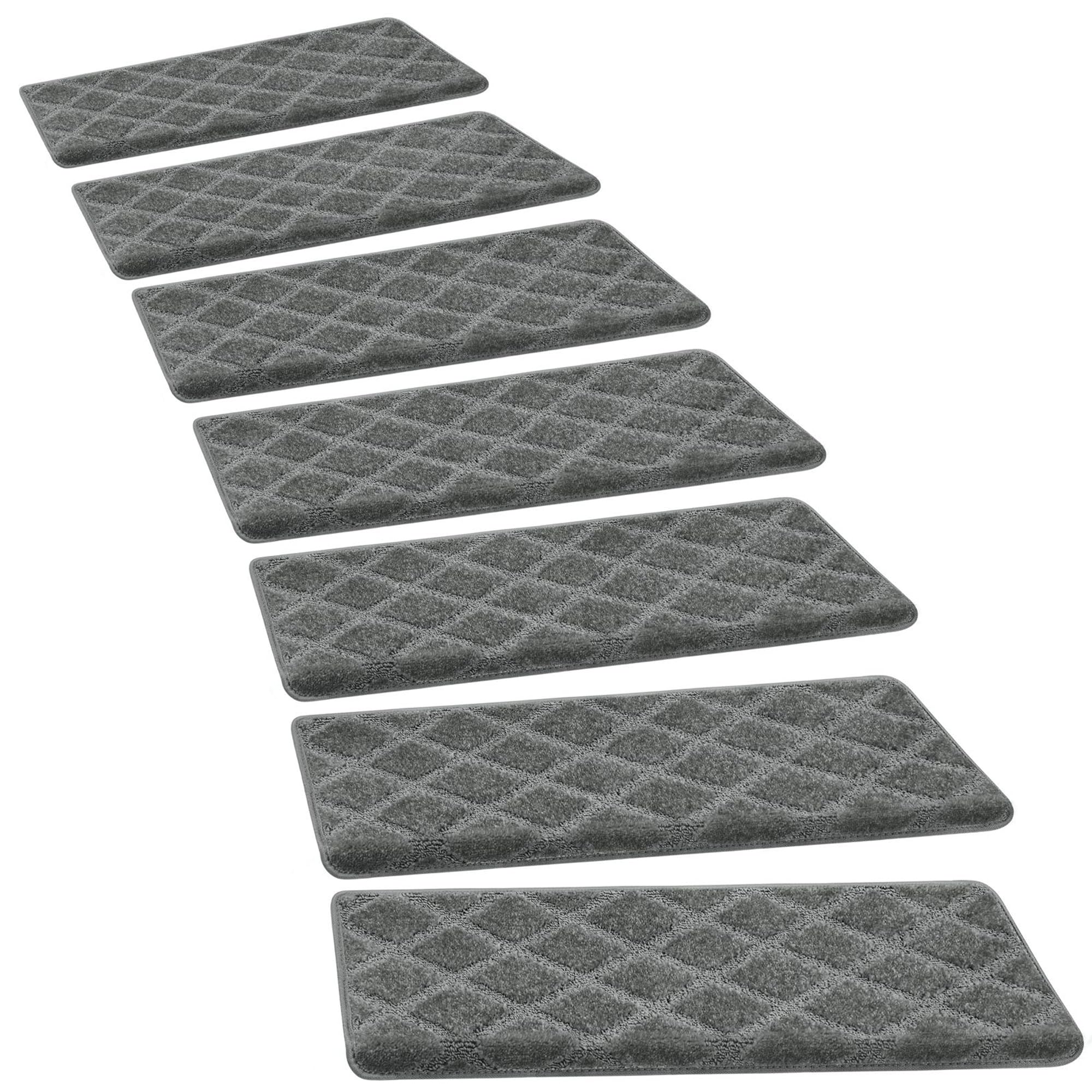 Photo 1 of ***FACTORY SEALED***PURE ERA Bullnose Carpet Stair Treads Set Tape Free Non-Slip Indoor Stair Protectors Pet Friendly Rugs 9.5" x 30"(14 Pieces,Grey Diamond Trellis)