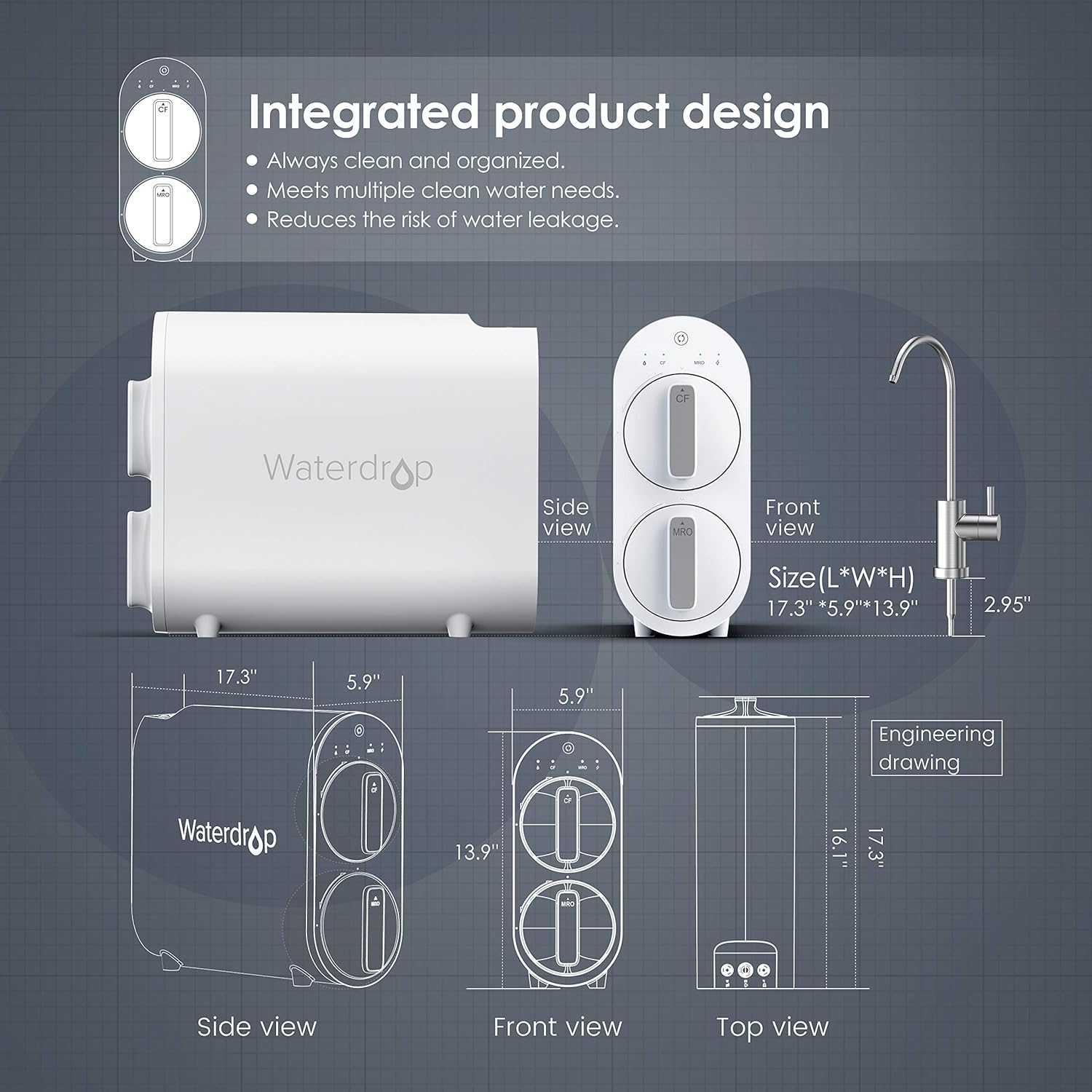 Waterdrop G2 RO Reverse Osmosis Water Filtration System, Tankless, 400 GPD Fast Flow, Reduces TDS, 1:1 Pure to Drain, FCC Listed, USA Tech, WD-G2-W, White: Industrial & Scientific