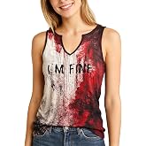 Womens Funny Problem Solved Bloody Tank Top - Halloween Blood Splatter Graphic Tank - Scary Horror Costume Top for Party