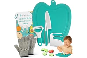 Tovla Jr. Toddler Cutting Set – Real Kids Knife & Chopper with Safety Gloves, Peeler & Visual Recipe Book – Montessori Cooking Tools Ages 3–8, Premium Gift for Kids
