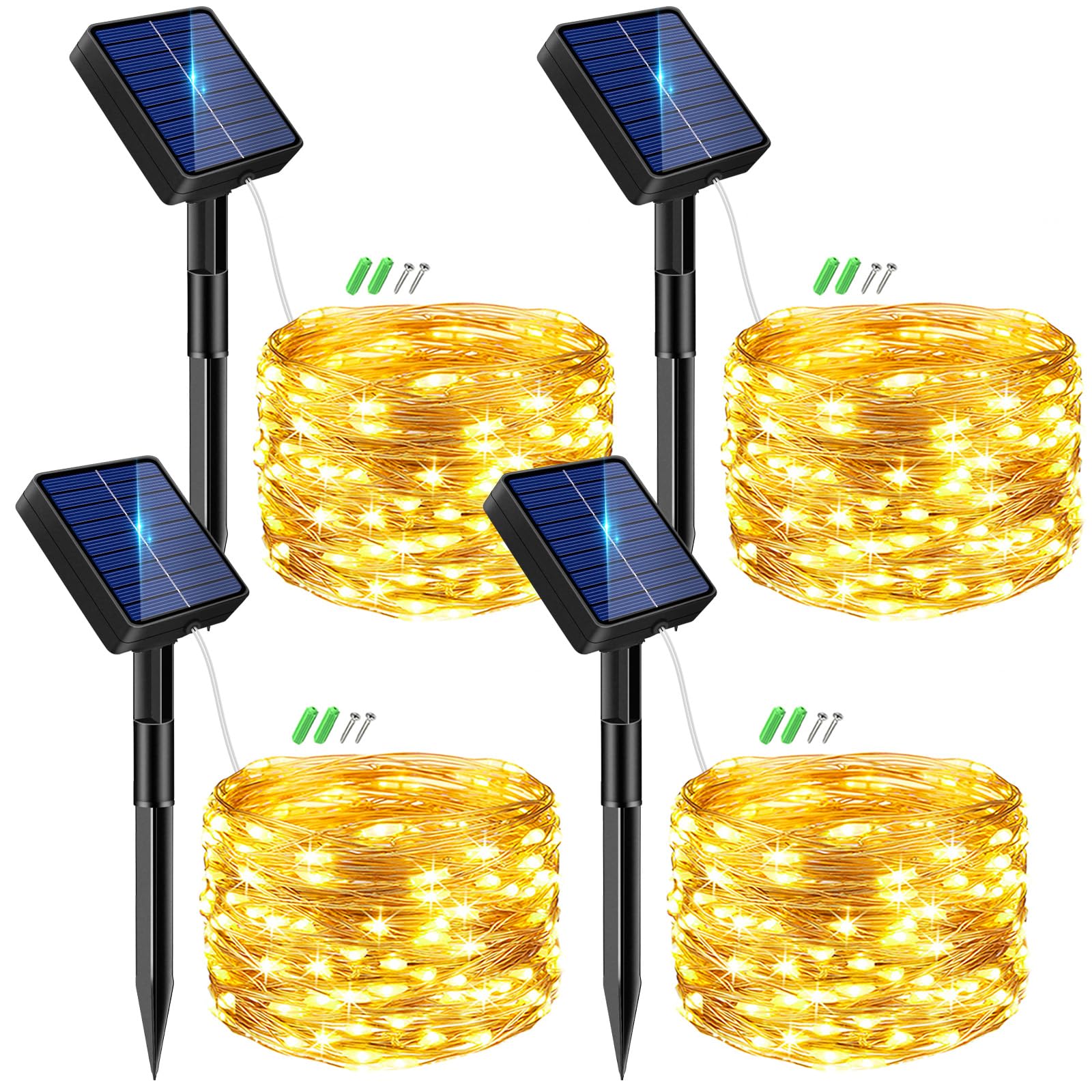 btfarm 4 Pack Solar String Lights Outdoor Garden, 6M/20FT Fairy Lights Solar Powered 8 Modes Copper Wire Solar Lights for Decorating Garden, Yard, Tree, Christmas, Warm White