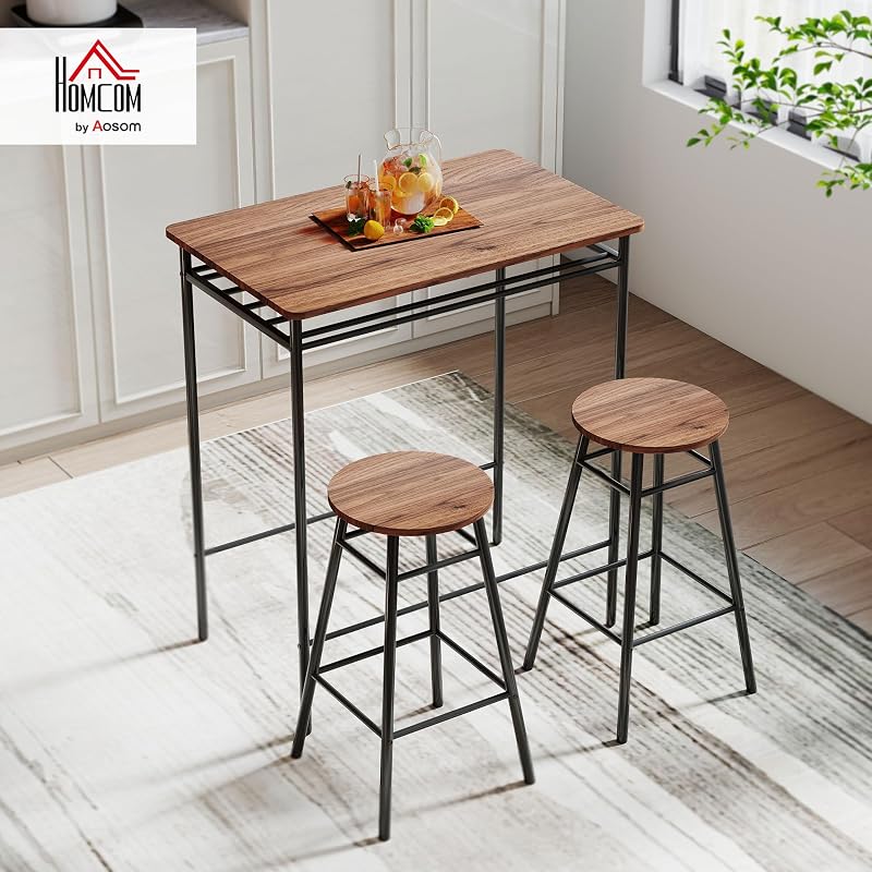 Bartisch und Hocker Set, 2 Hocker Industrial, Braun