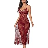 Avidlove Women Lingerie Floral Lace Halter Babydoll Lingerie Dress With Thong Nightdress Nightgown for Women