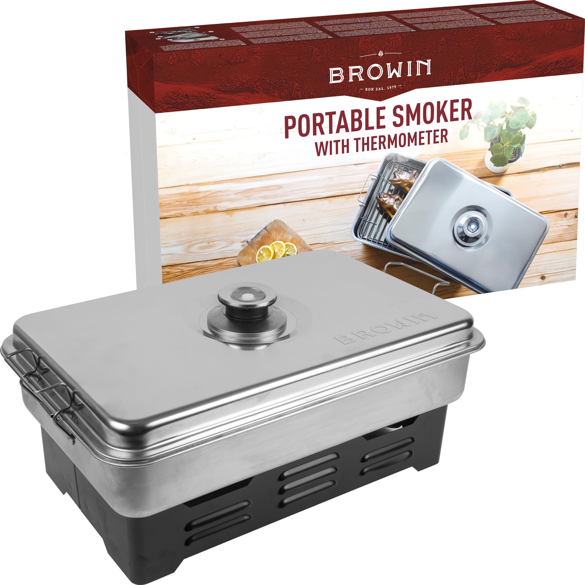BROWIN Stainless Steel Table Smoker Set with Thermometer 330001 | Smoker Oven Grill Oven | Fish & More Grilling and Smoking | Camping Accessories