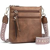 NOTAG Women's Crossbody Bag with Multiple Zipper Pockets Jacquard Strap Lightweight Shoulder Purse for Work Travel Daily Use