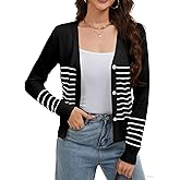 LUXEBOLD Women Striped Cardigan Sweaters Button Down V Neck Open Front Long Sleeve Knit Sweater Fall Trendy Lightweight Coat
