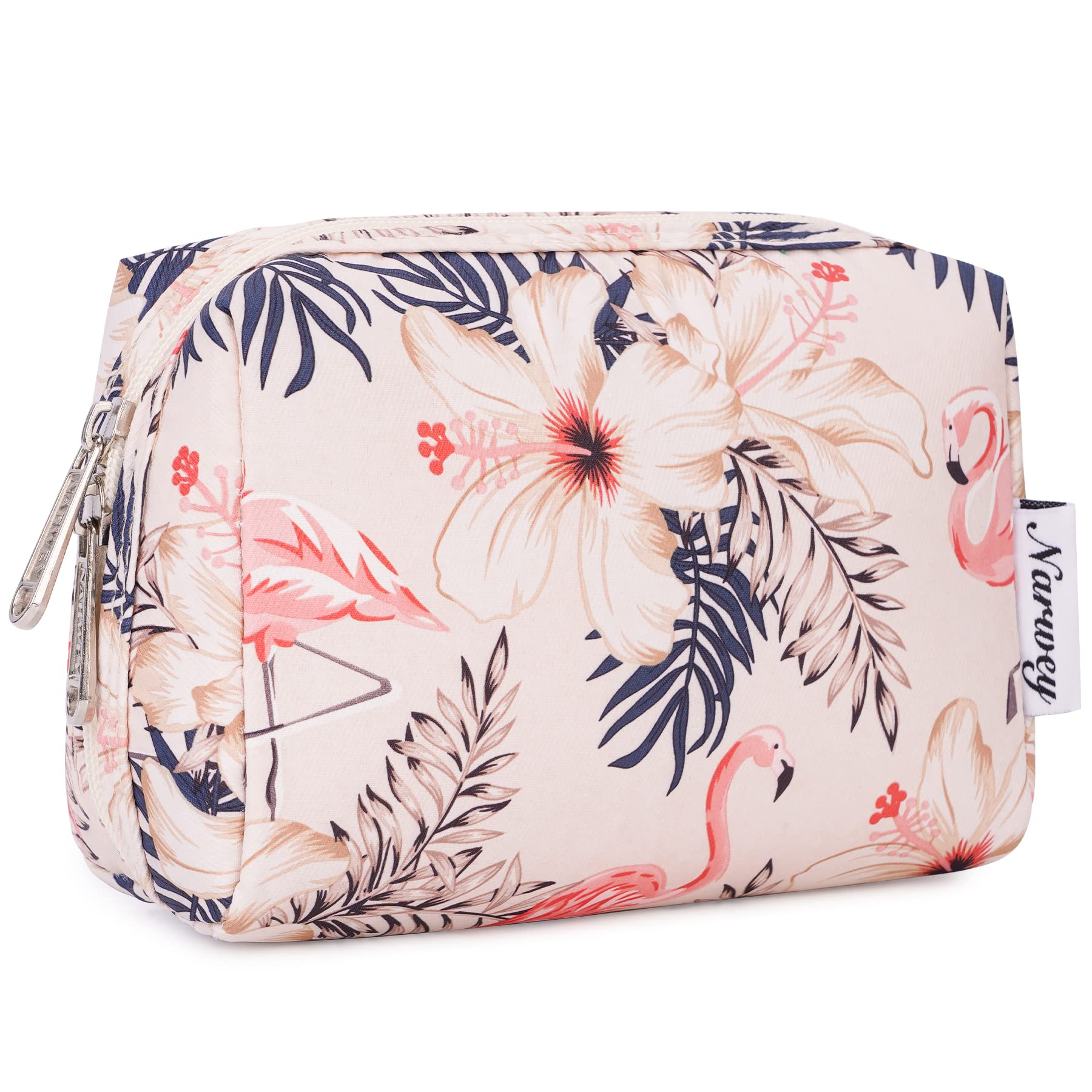 Small Makeup Bag for Handbag Cute Cosmetic Bag Mini Makeup Pouch Travel Make up Bag for Purse (Beige Flamingo) — image 1