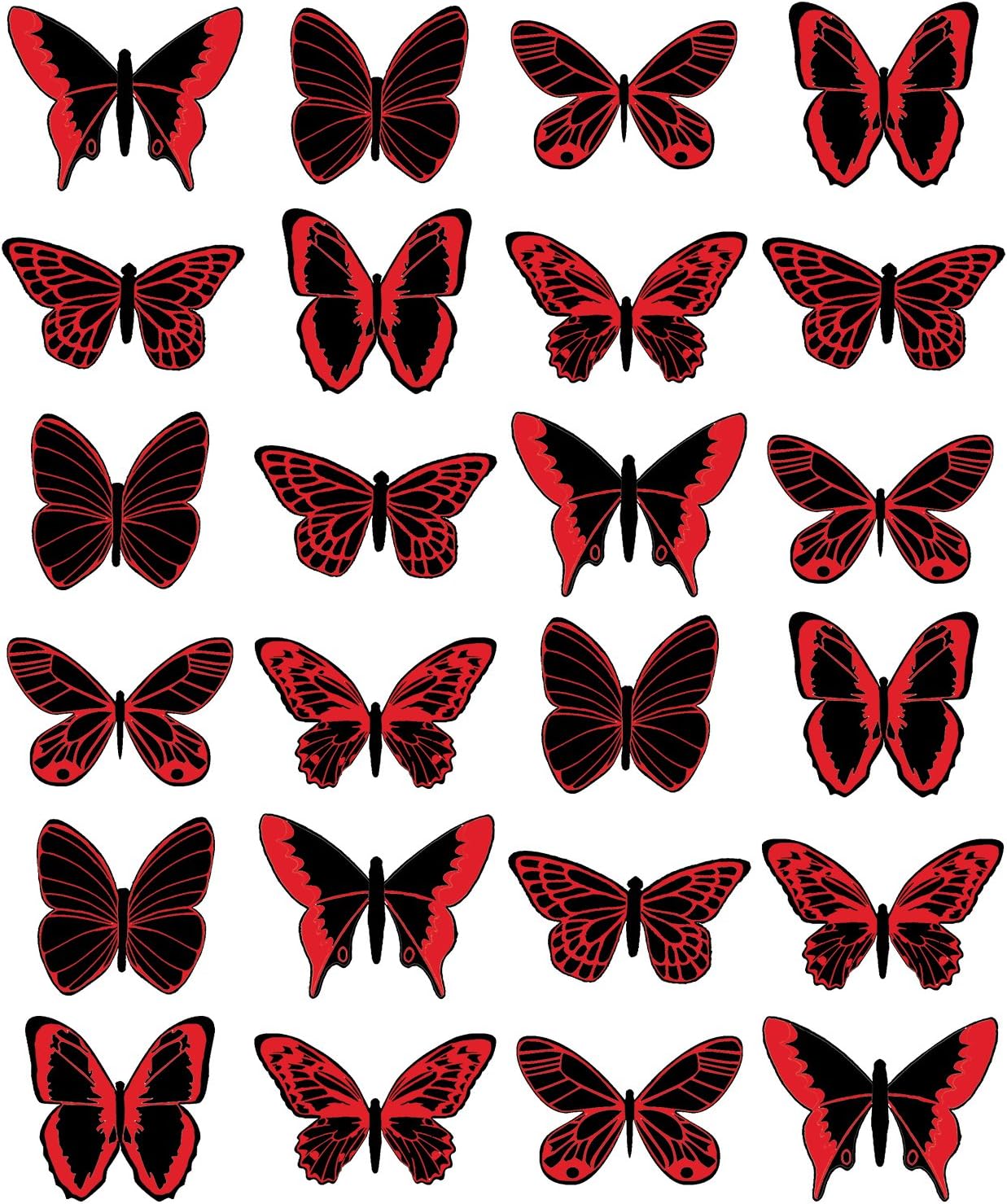 PRE-CUT MEDIUM RED & BLACK GOTHIC BUTTERFLIES M2 EDIBLE RICE/WAFER PAPER CUP CAKE TOPPERS BIRTHDAY PARTY WEDDING DECORATION B57 (24)