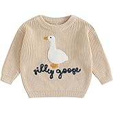 Toddler Baby Boy Girl Goose Sweater Silly Goose Embroidery Knit Sweater Crewneck Sweatshirt Fall Winter Clothes