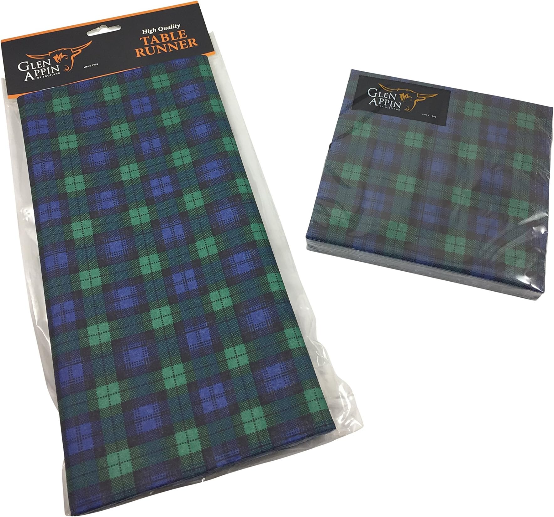 Glen Appin of Scotland Scottish Tartan Table Runner and Napkins Set Royal Stewart and Black Watch New (Black Watch)