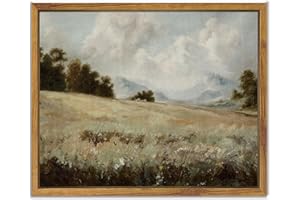 SHENIFY Vintage Landscape Framed Canvas Wall Art Grassland Classic Painting Farmhouse Kitchen Office Decor - 8x10in Natural Framed