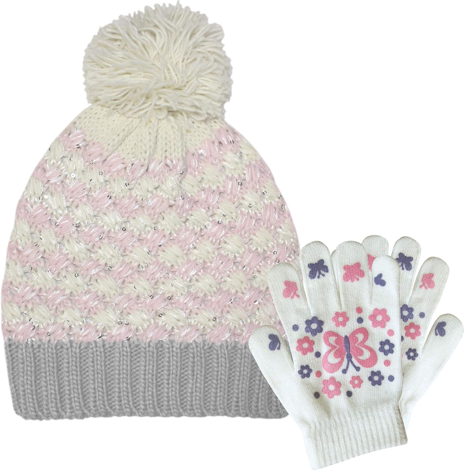girls bobble hat and gloves