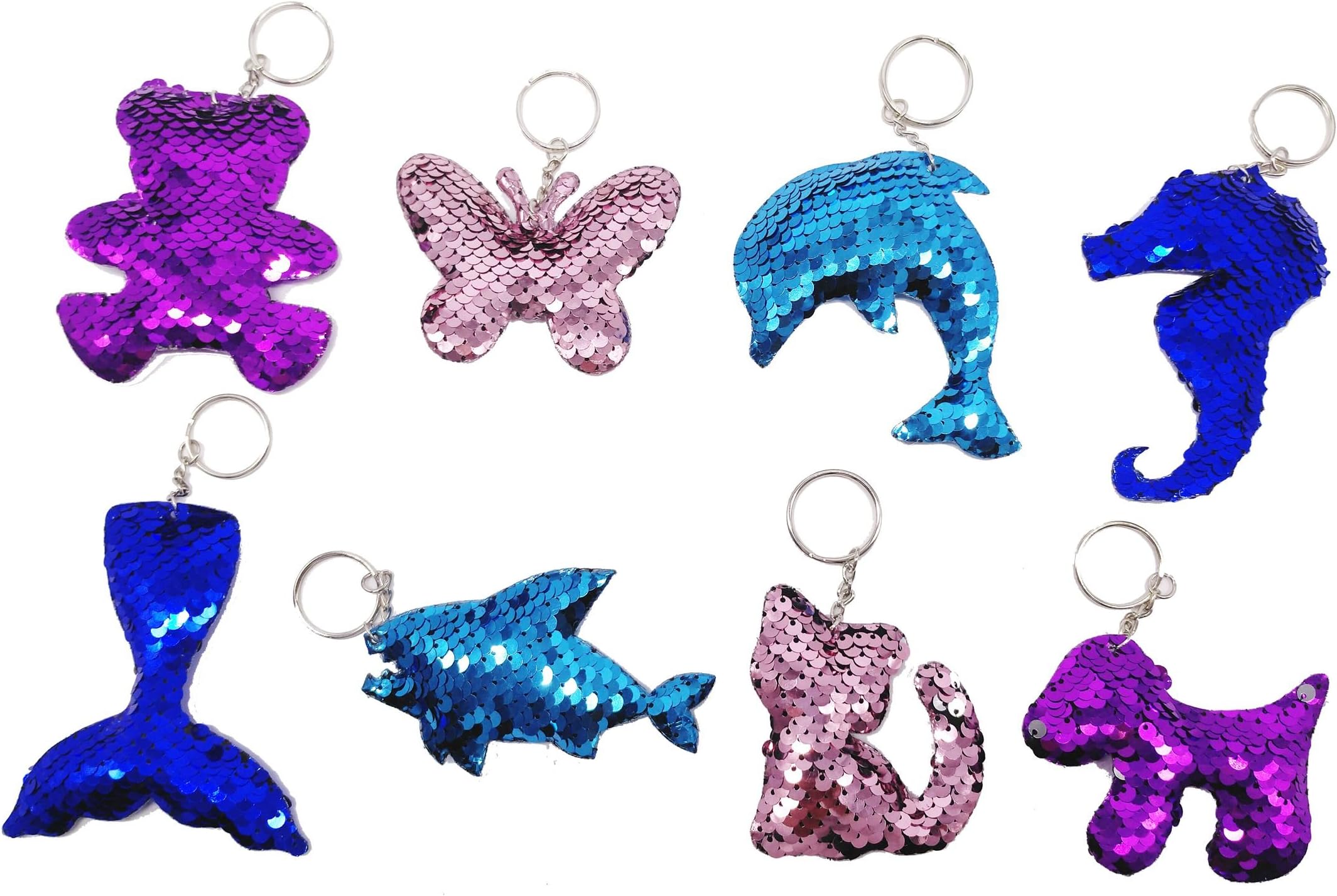 Toyme 8 PCS Mermaid Sequin Keychain Toy Keychain, Handbag Pendant, Cute Keychain for Kids, Adults, Party Supplies