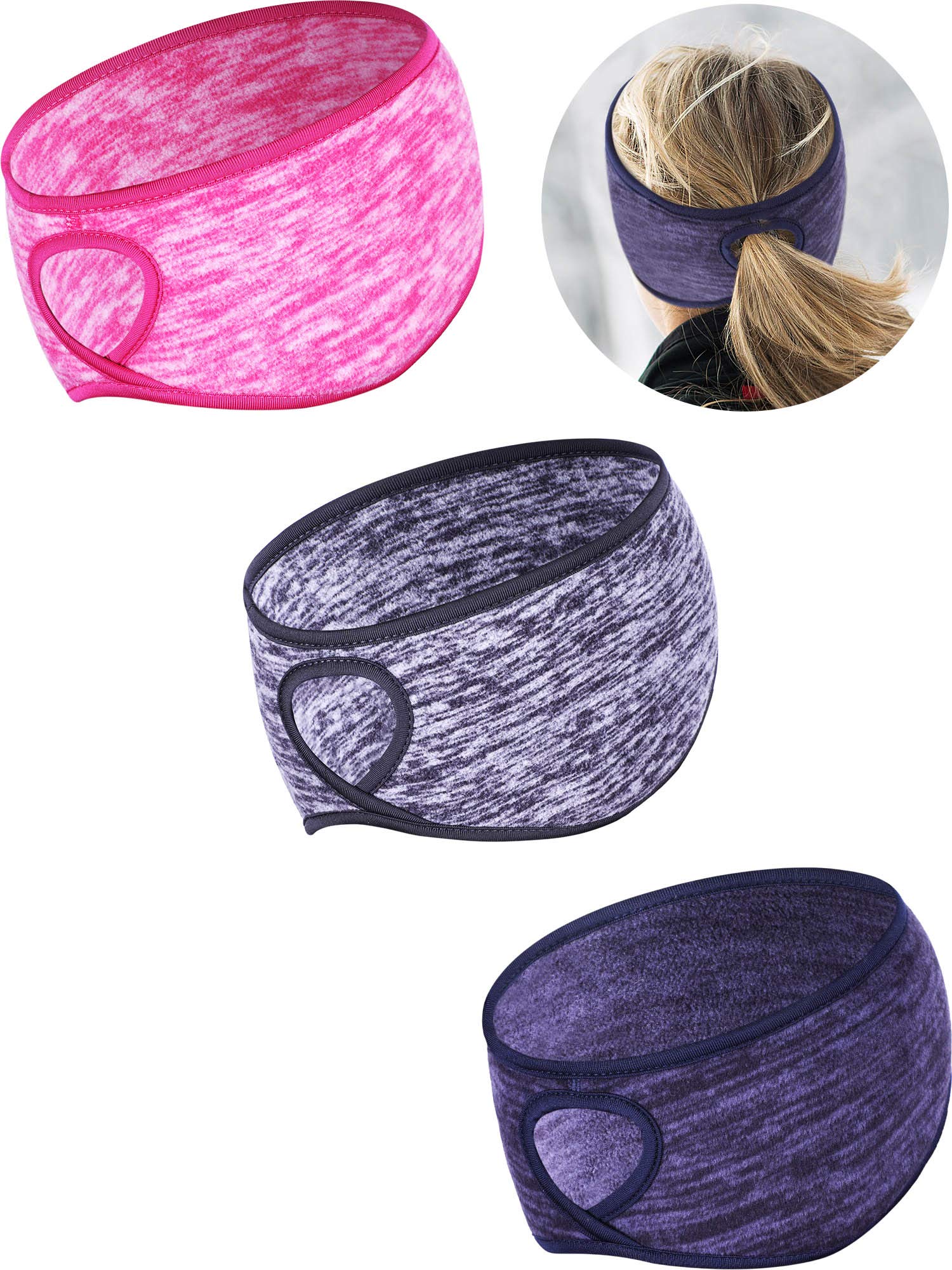 Tatuo 3 Pcs Fleece Ponytail Ear Warmers Headband Winter Running Headband Ear Muffs Ear Covers for Women Adult Outdoor Sports and Fitness Running Cycling Ski Cold Weather — image 1