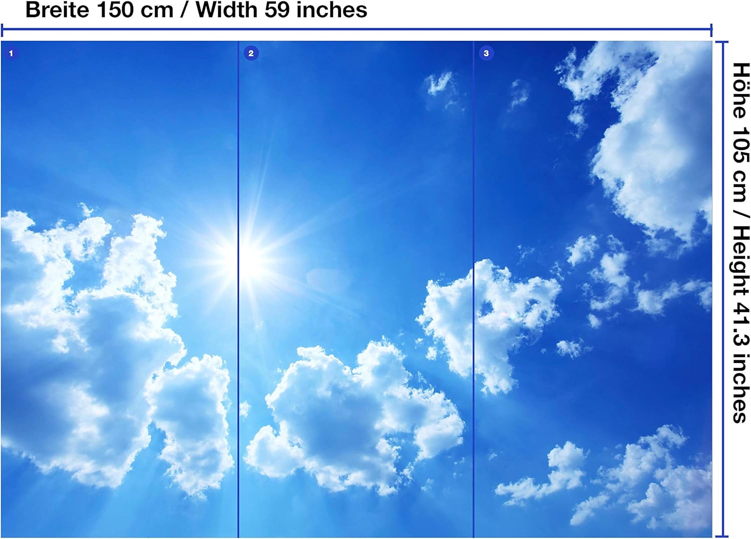Wandmotiv24 Wall Mural Summer Sky Xs 150 X 105cm 3 Strips Photo Wallpapers Mural Motif Wallpapers Non Woven Wallpapers Sky Blue Clouds Sun M0353 Amazon Co Uk Diy Tools