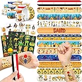 96 PCS Ancient Egypt Party Favors Set &ndash; 72 Pre-Cut Temporary Tattoos &amp; 24 Slap Bracelets, Perfect for Egyptian-Themed Events, Travel-Inspired &amp; Ancient History Gifts